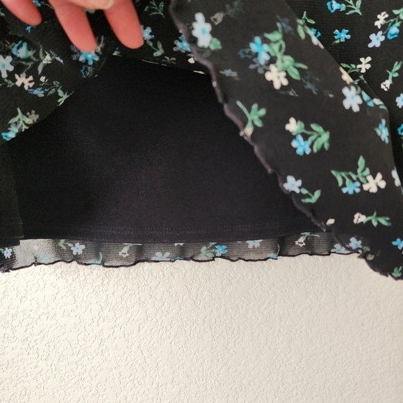 BOUTIQUE EUROPA x VINTAGE 90s mini floral sheer overlay skirt lettuce hem M - Picture 7 of 10
